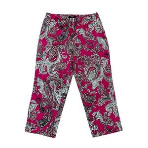 Tablots Carpri Pants Size 12 Petite Classic slim fit Paisley Print Fushia White
